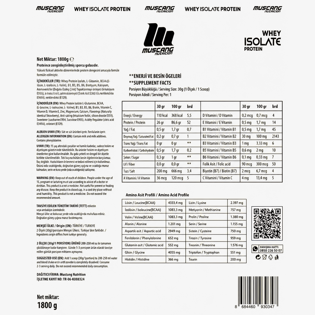 Mustang Nutrition Whey İsolate Protein 1800 Gr