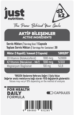 Just Nutrition D3 K2 30 Kapsül Vitamin Takviyesi