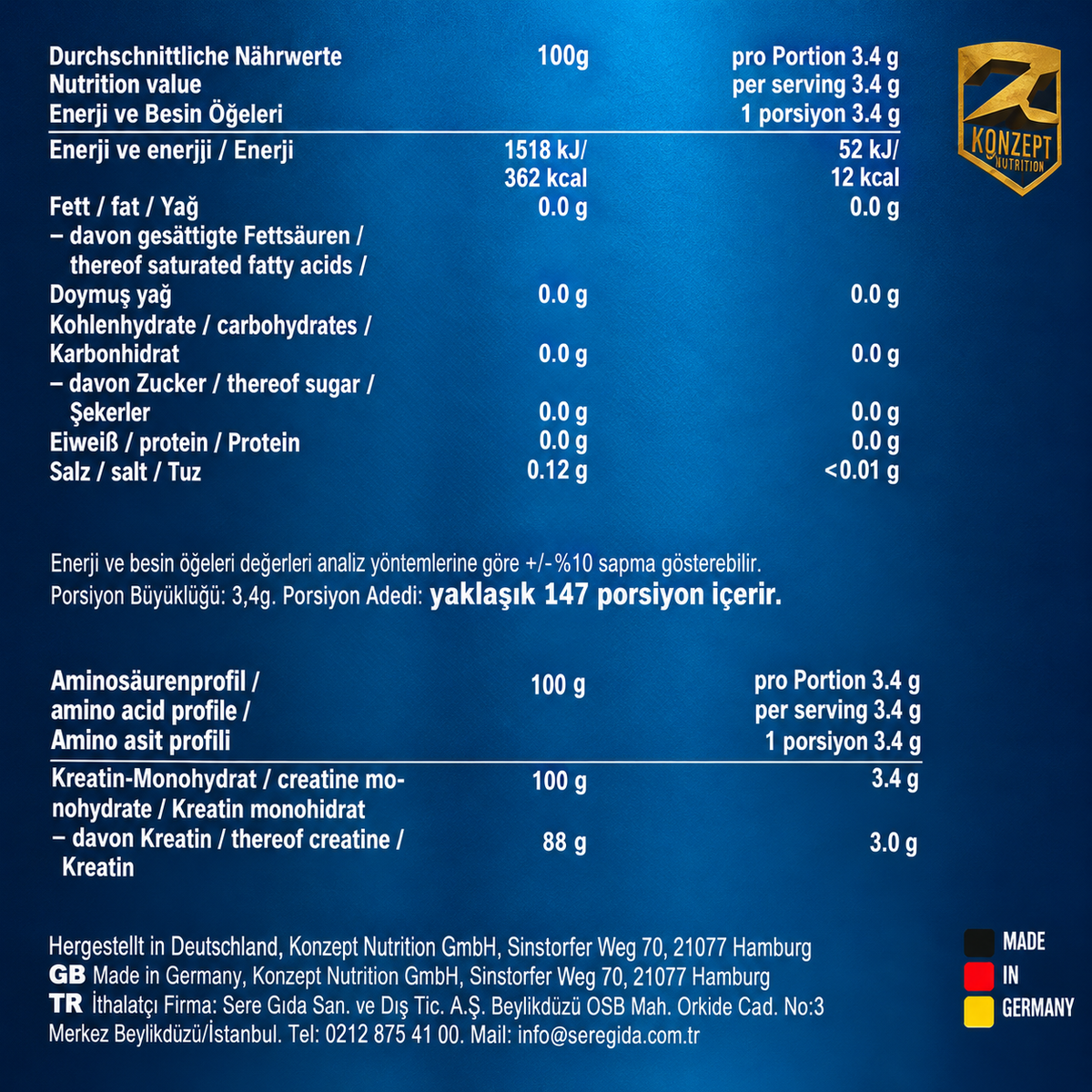 Z-Konzept Creatine Kreatin Monohydrate 500 Gr
