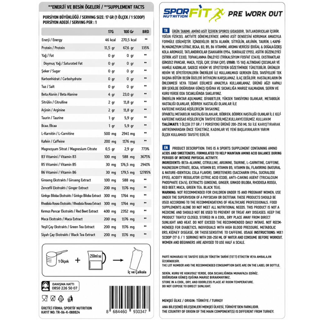 Sporfit Nutrition Unlimit Pre-Workout 510 Gr