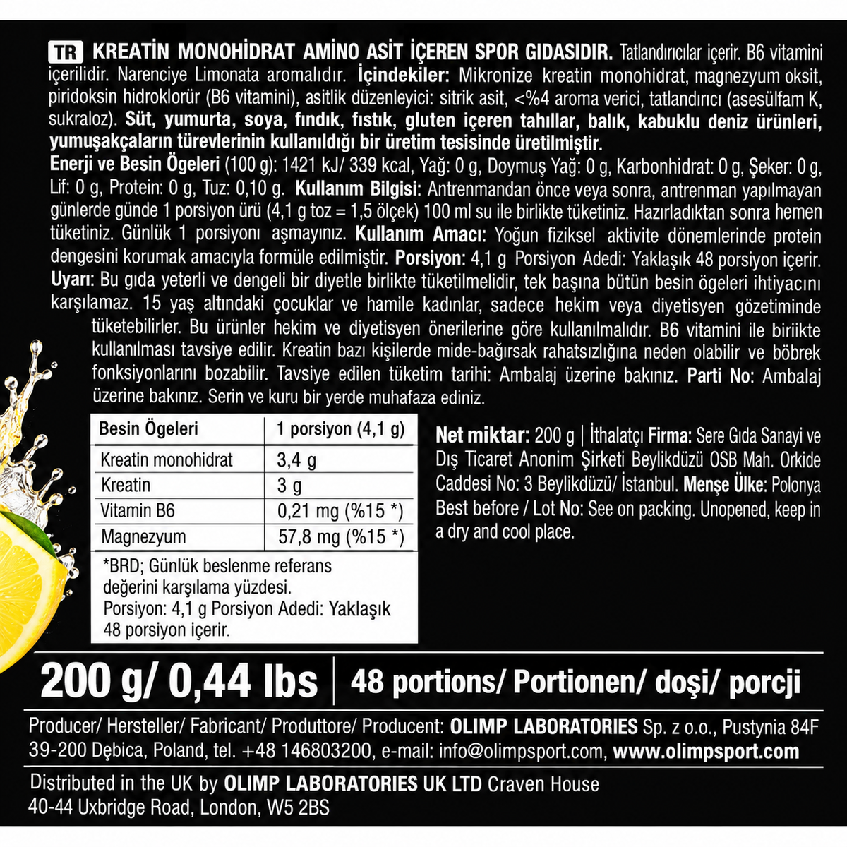 Olimp Rocky Athletes Creatine Kreatin Citrus Lemonade Narenciye ve Limonata Arom