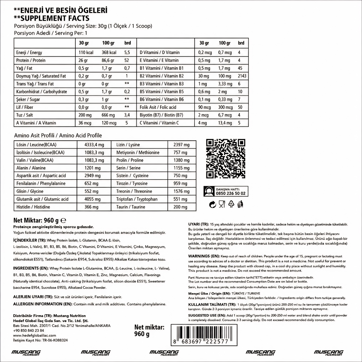 Mustang Nutrition Whey İsolate Protein 960 Gr