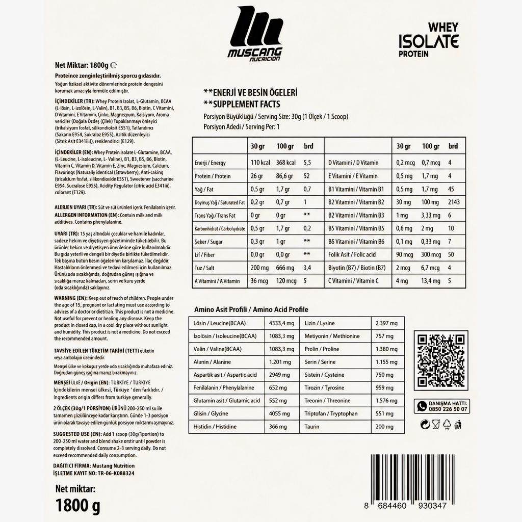 Mustang Nutrition Whey İsolate Protein 1800 Gr