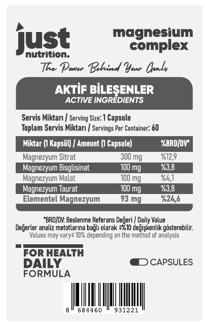 Just Nutrition Magnesium Complex 60 Kapsül Magnezyum Takviyesi