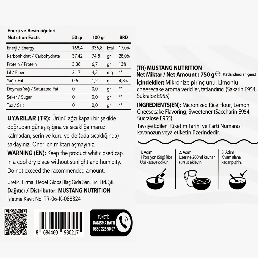 Mustang Nutrition Rice Up Pirinç Kreması 750 Gr