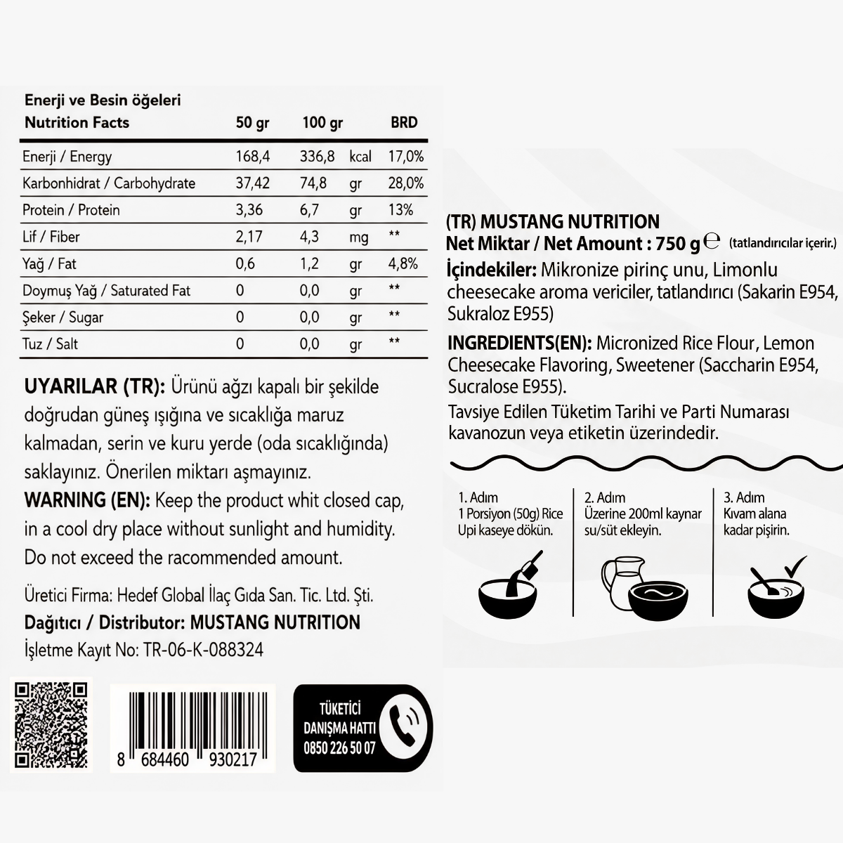 Mustang Nutrition Rice Up Pirinç Kreması 750 Gr