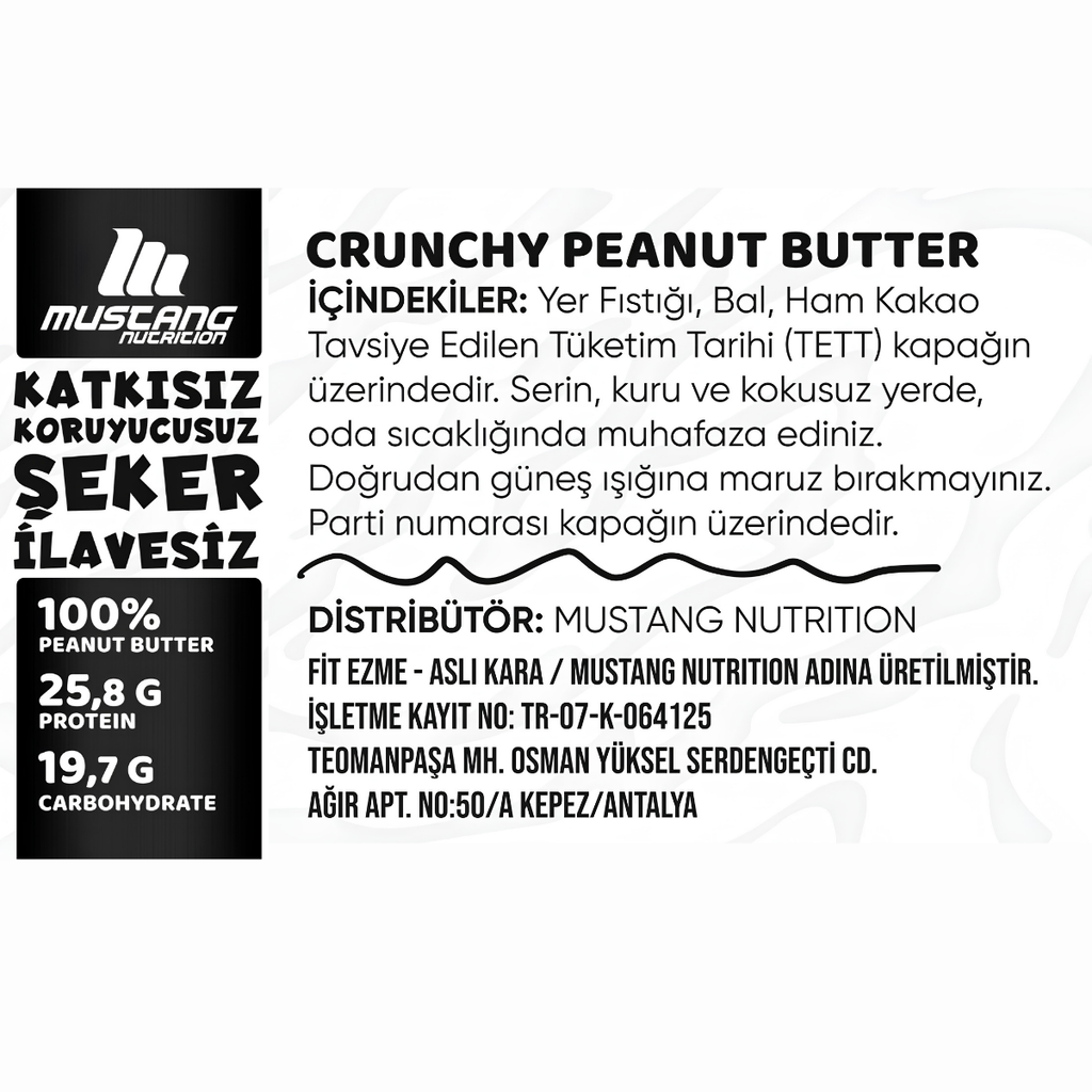 Mustang Nutrition Crunchy Ballı Bitter Çikolatalı Fıstık Ezmesi 350 g
