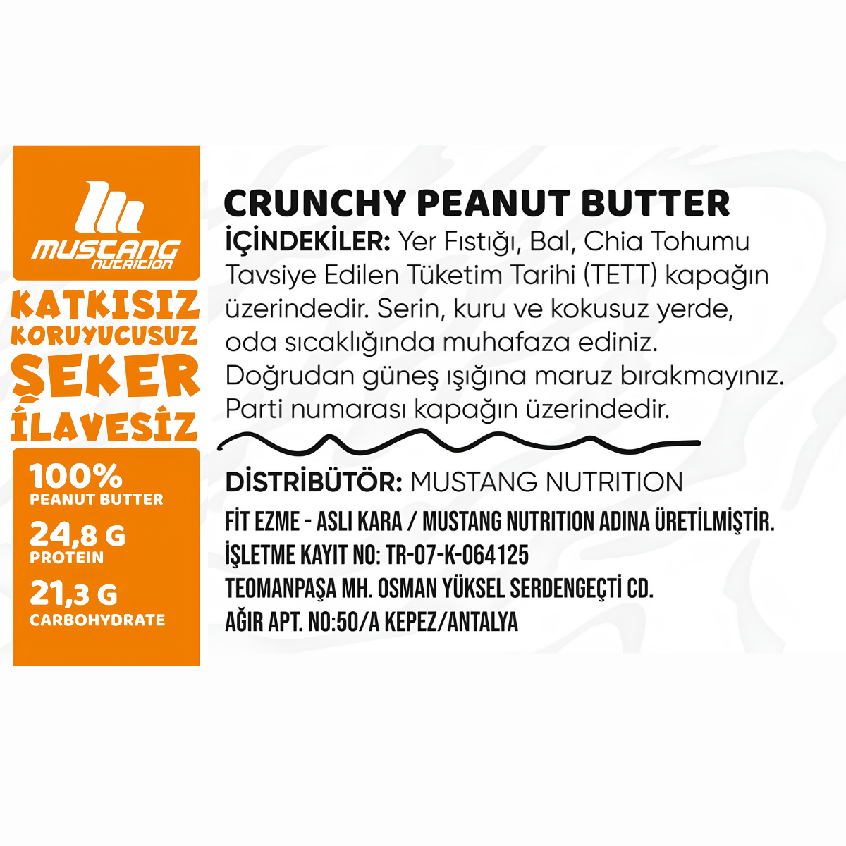 Mustang Nutrition Crunchy Ballı Chia Tohumlu Fıstık Ezmesi 350 g