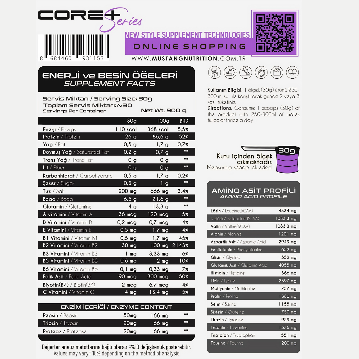 Mustang Nutrition Core+ Series Whey Isolate Protein 900 Gr