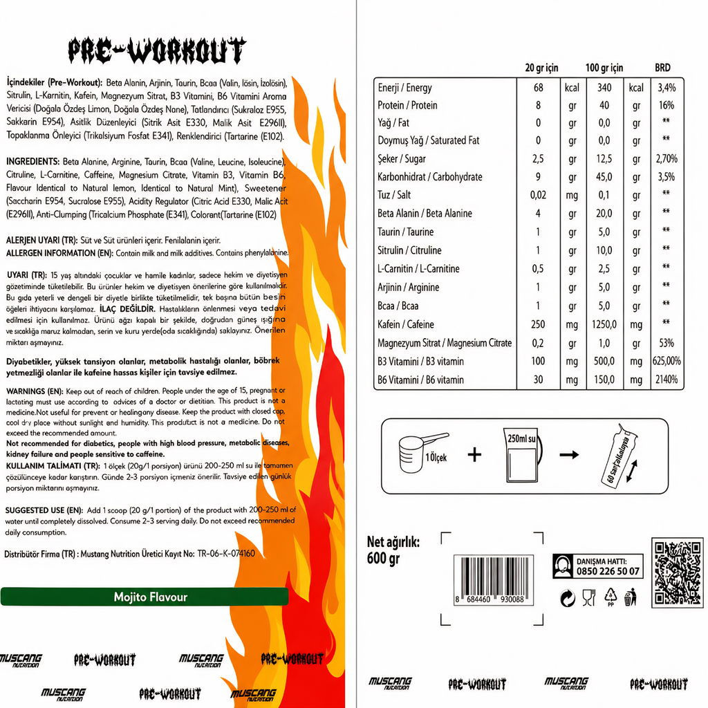 Mustang Nutrition Pre-Workout 600 Gr Mojito