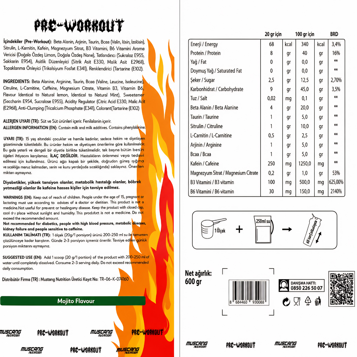 Mustang Nutrition Pre-Workout 600 Gr Mojito