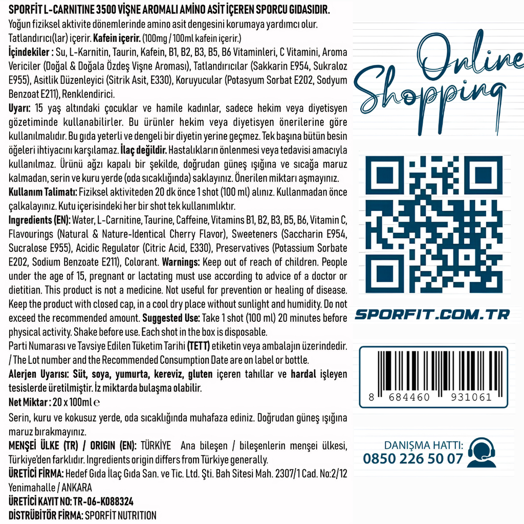 Sporfit Nutrition L-Carnitine 20 Ampül 3500 Mg Cherry