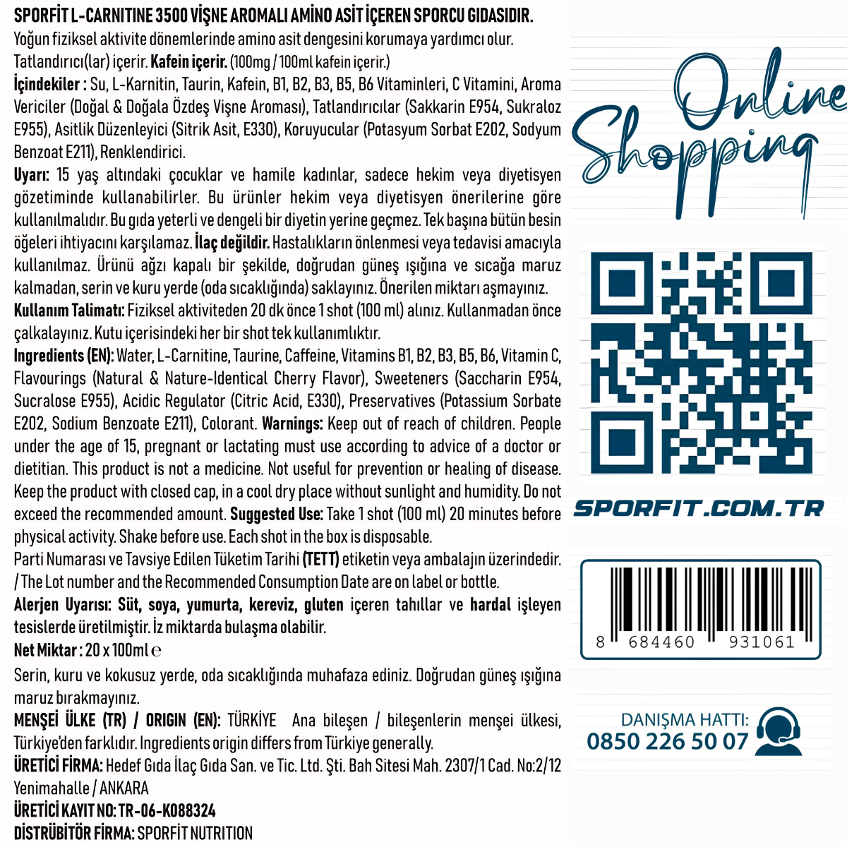 Sporfit Nutrition L-Carnitine 20 Ampül 3500 Mg Cherry