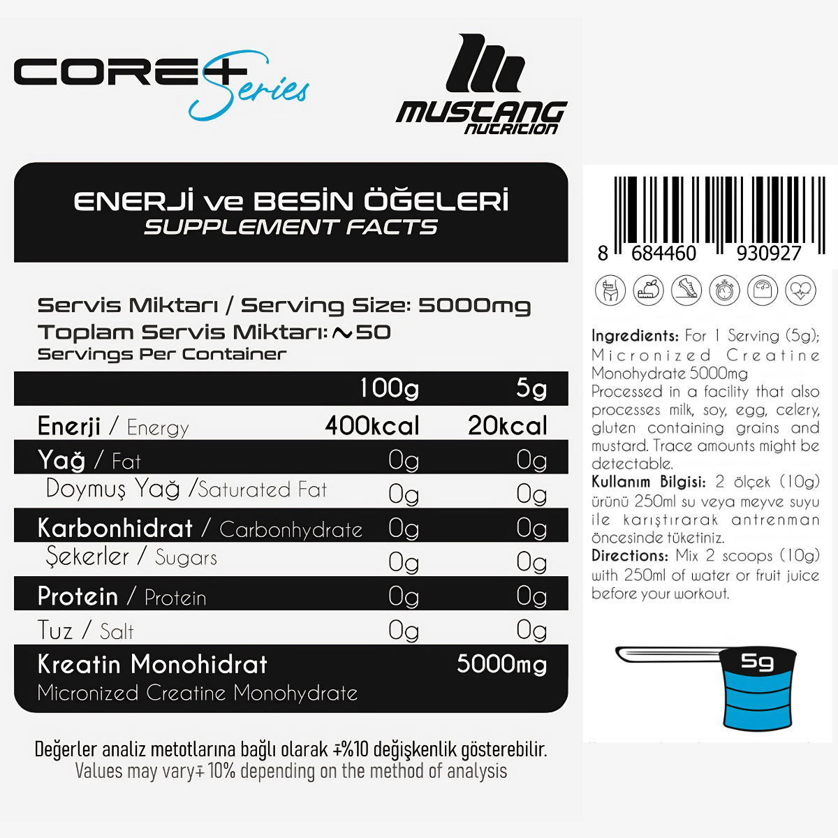 Mustang Nutrition Core+ Pure Creatine Monohydrate Powder 250 Gr