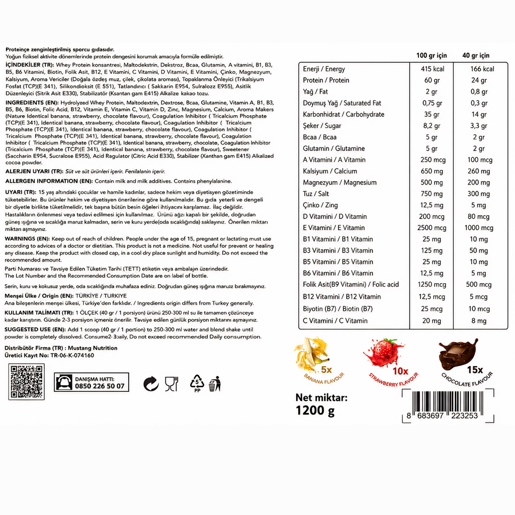 Mustang Nutrition Whey Protein 30 Saşe 1200 Gr