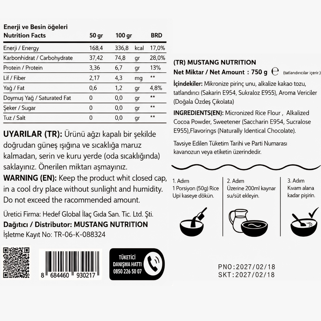Mustang Nutrition Rice Up Pirinç Kreması 750 Gr