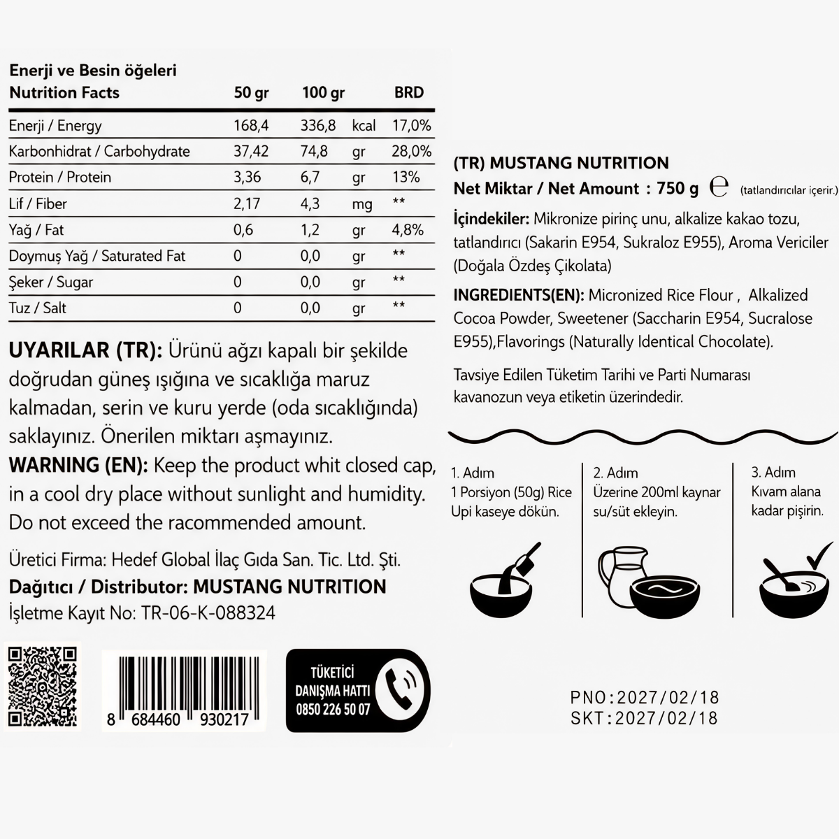 Mustang Nutrition Rice Up Pirinç Kreması 750 Gr