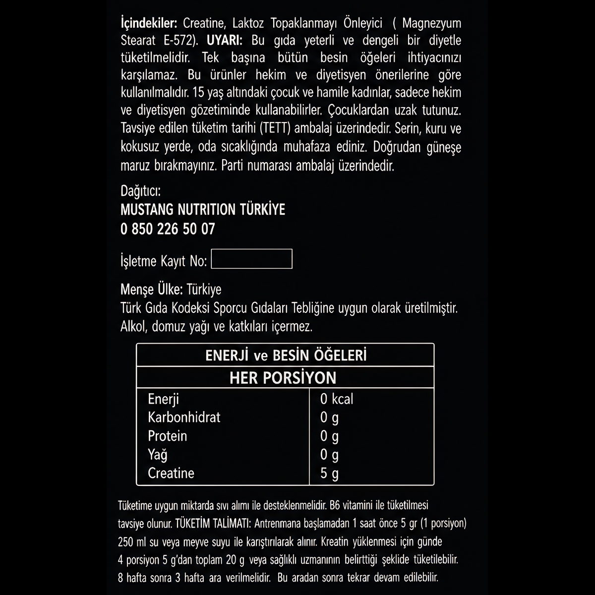 Mustang Nutrition Creatine 450 Gr