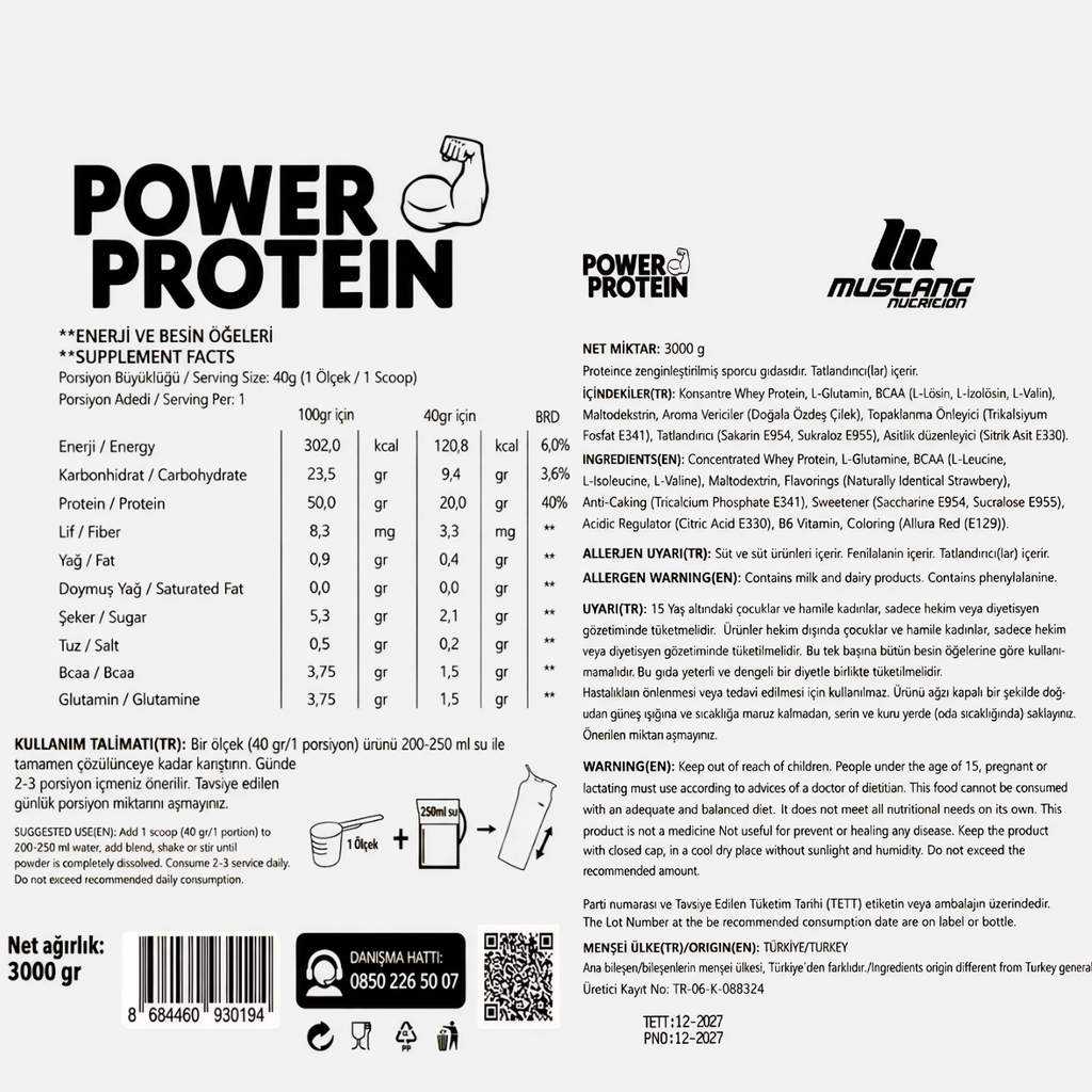 Mustang Nutrition Power Protein 3000 Gr Çilek