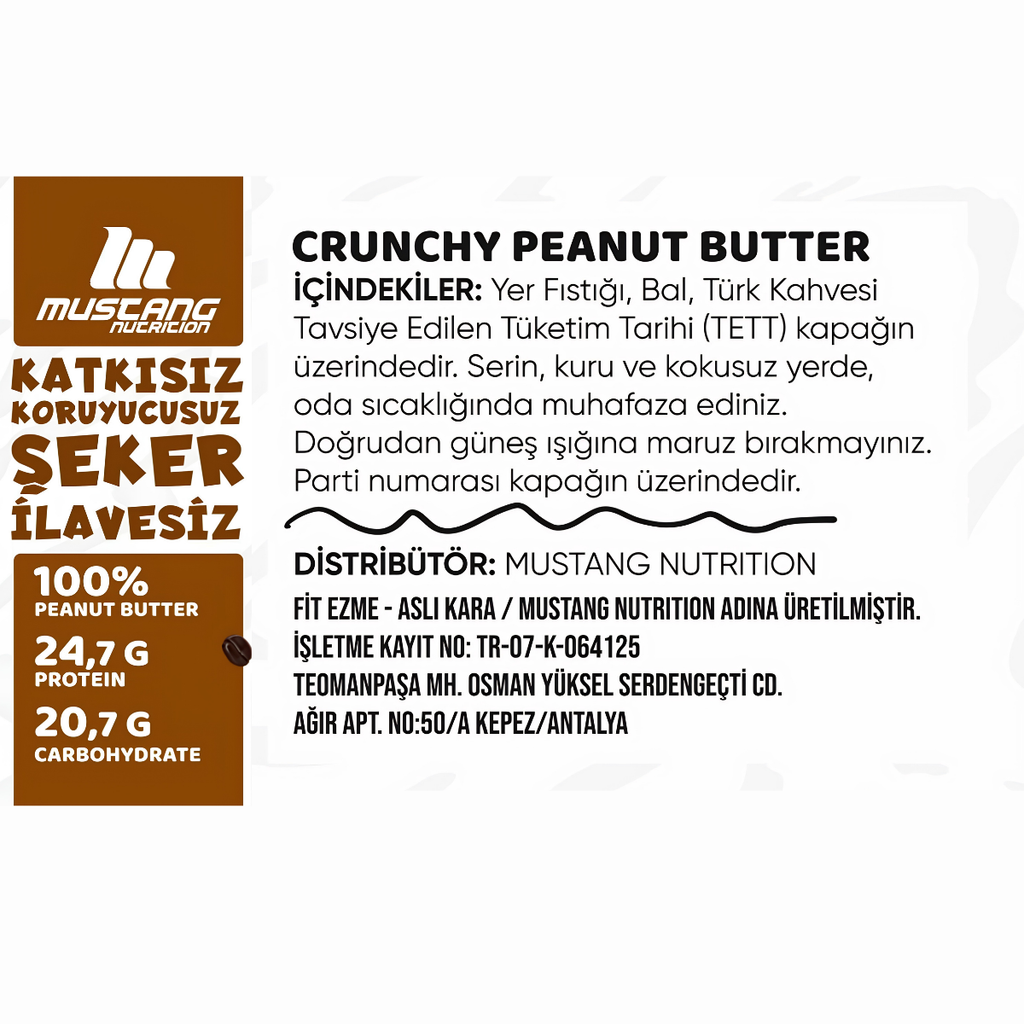 Mustang Nutrition Crunchy Ballı Türk Kahveli Fıstık Ezmesi 350 g