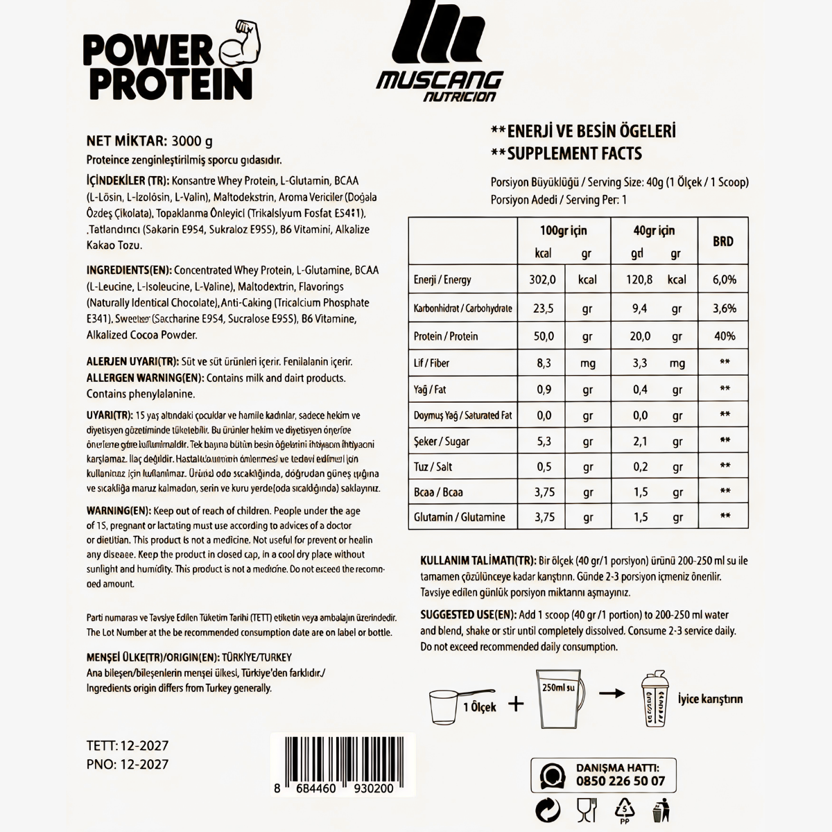 Mustang Nutrition Power Protein 3000 Gr Çikolata