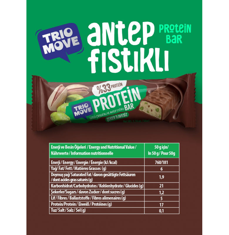 Trio Move Protein Bar 9 Adet X 50 Gr Sütlü Çikolatalı & Antep Fıstıklı