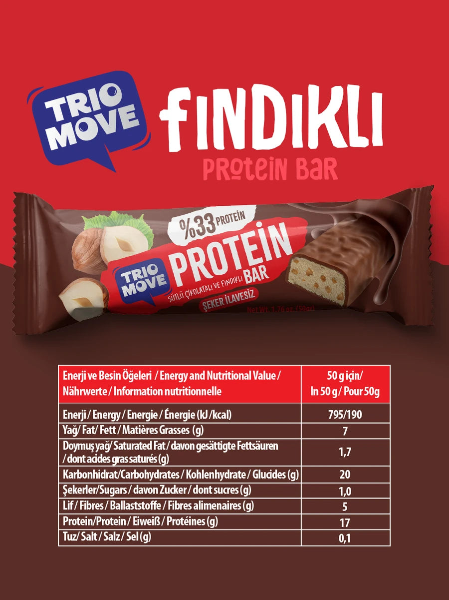 Trio Move Protein Bar 9 Adet X 50 Gr Sütlü Çikolatalı & Fındıklı