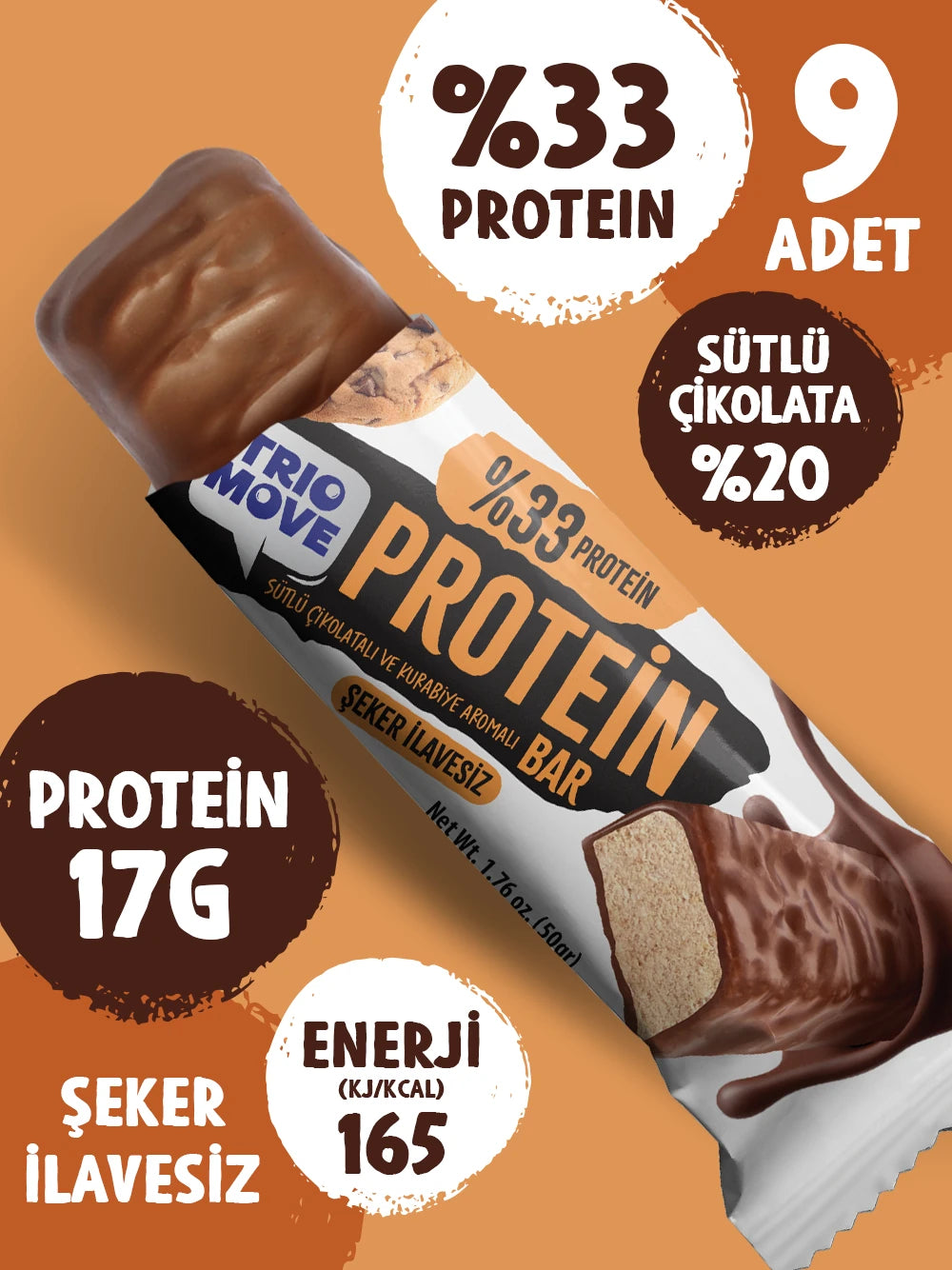 Trio Move Protein Bar 9 Adet X 50 Gr Kurabiye & Sütlü Çikolata