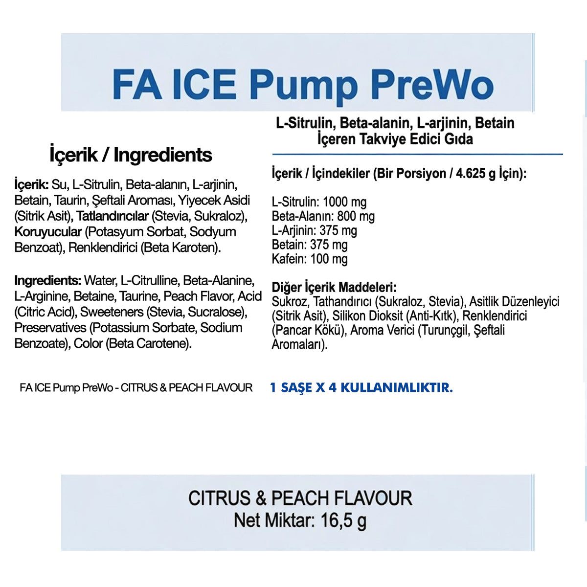 Fa Ice Pump Pre Workout 10 Saşe (20 Kullanımlık)