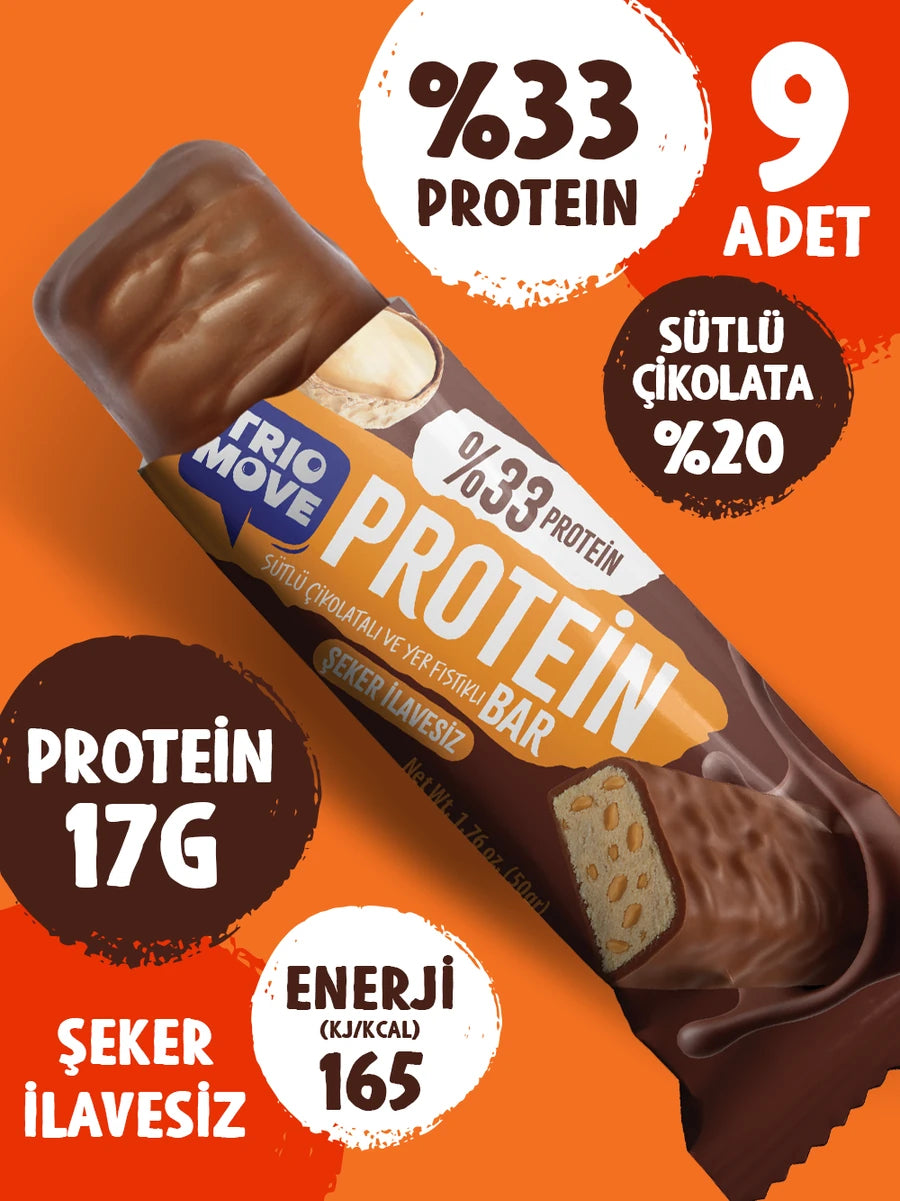 Trio Move Protein Bar 9 Adet X 50 Gr Sütlü Çikolatalı & Yer Fıstıklı