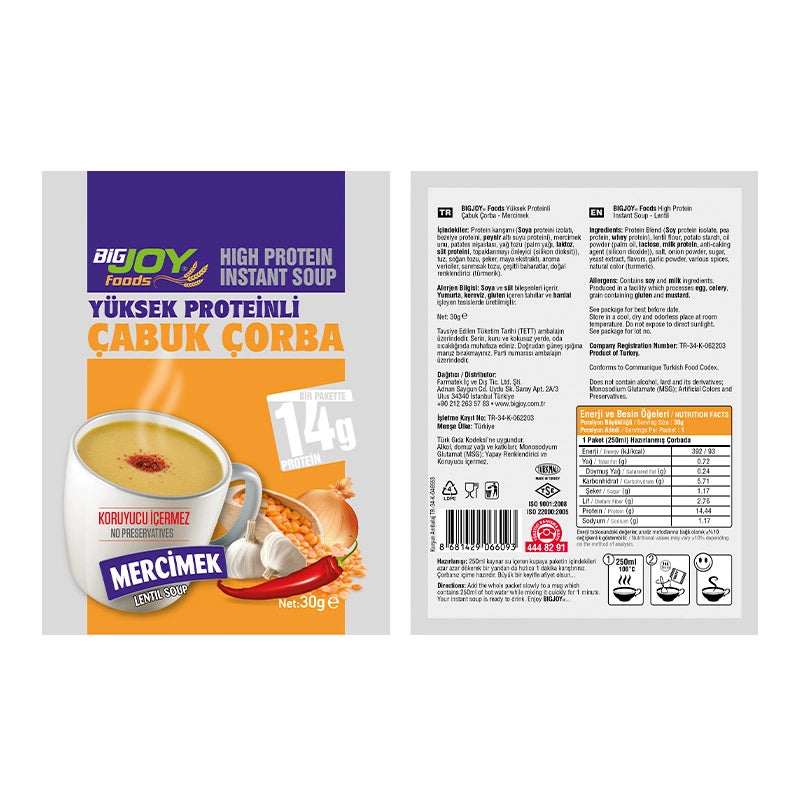 Big Joy Proteinli Çabuk Çorba 30 Gr 12 Adet