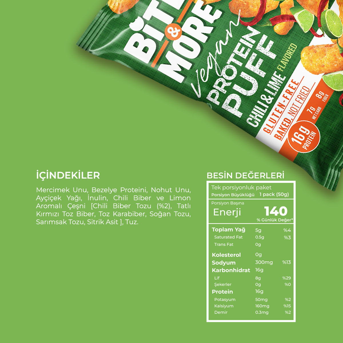 Bite & More Ekşi Krema & Soğanlı Vegan Protein Puff 50 Gr