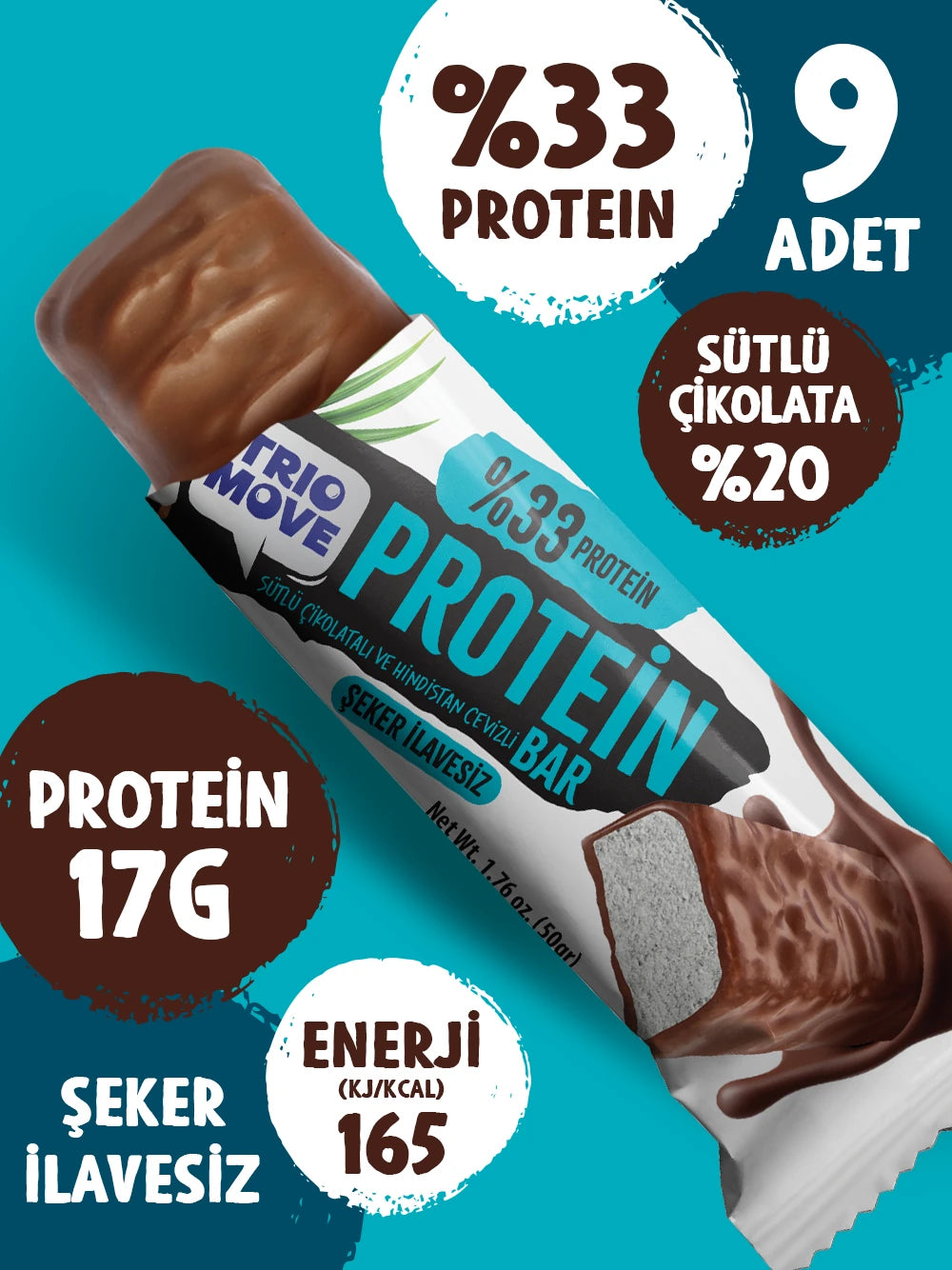 Trio Move Protein Bar 9 Adet X 50 Gr Sütlü Çikolatalı & Hindistan Cevizi