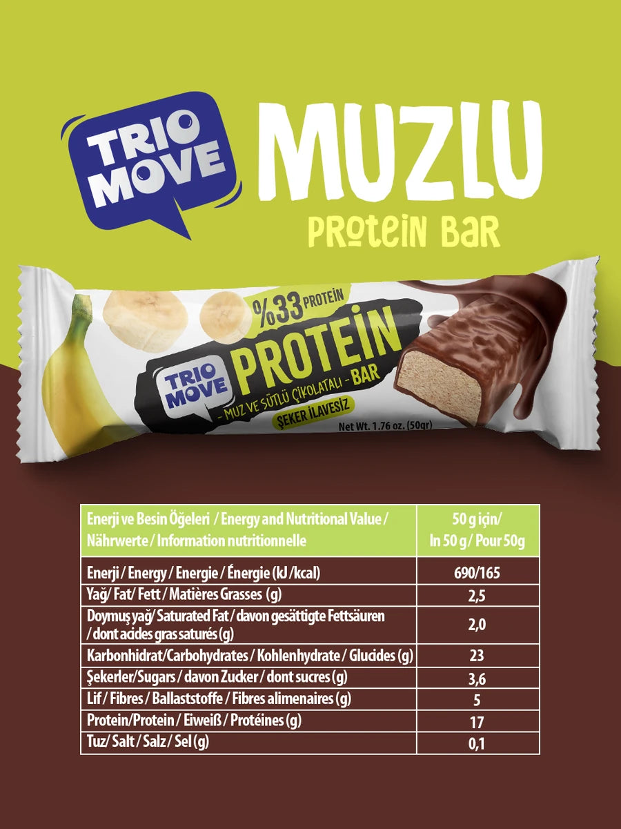 Trio Move Protein Bar 9 Adet X 50 Gr Muz & Sütlü Çikolatalı