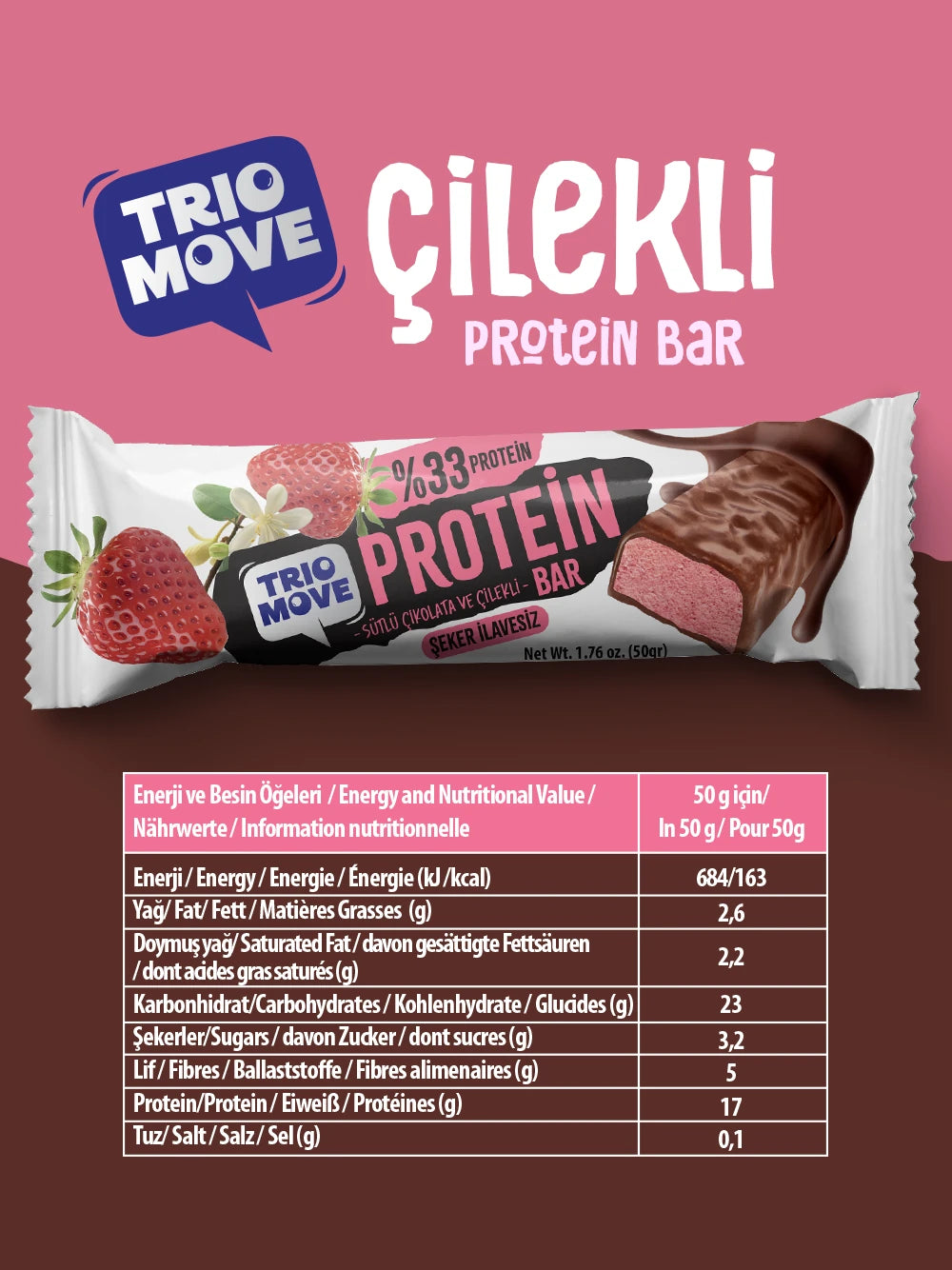 Trio Move Protein Bar 9 Adet X 50 Gr Çilekli Çikolata & Vanilya